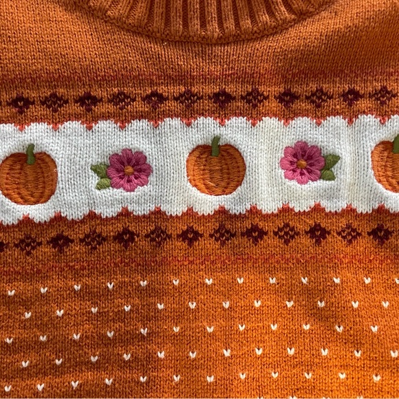 Adorable Girls Gymboree Fall Floral Pumpkin Sweater Tunic M 7/8 - Picture 2 of 5